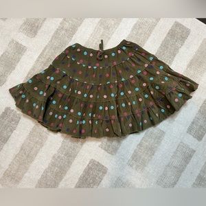 Mini Boden Girls Olive Green Corduroy Skirt with Polka Dots (Size 3-4)